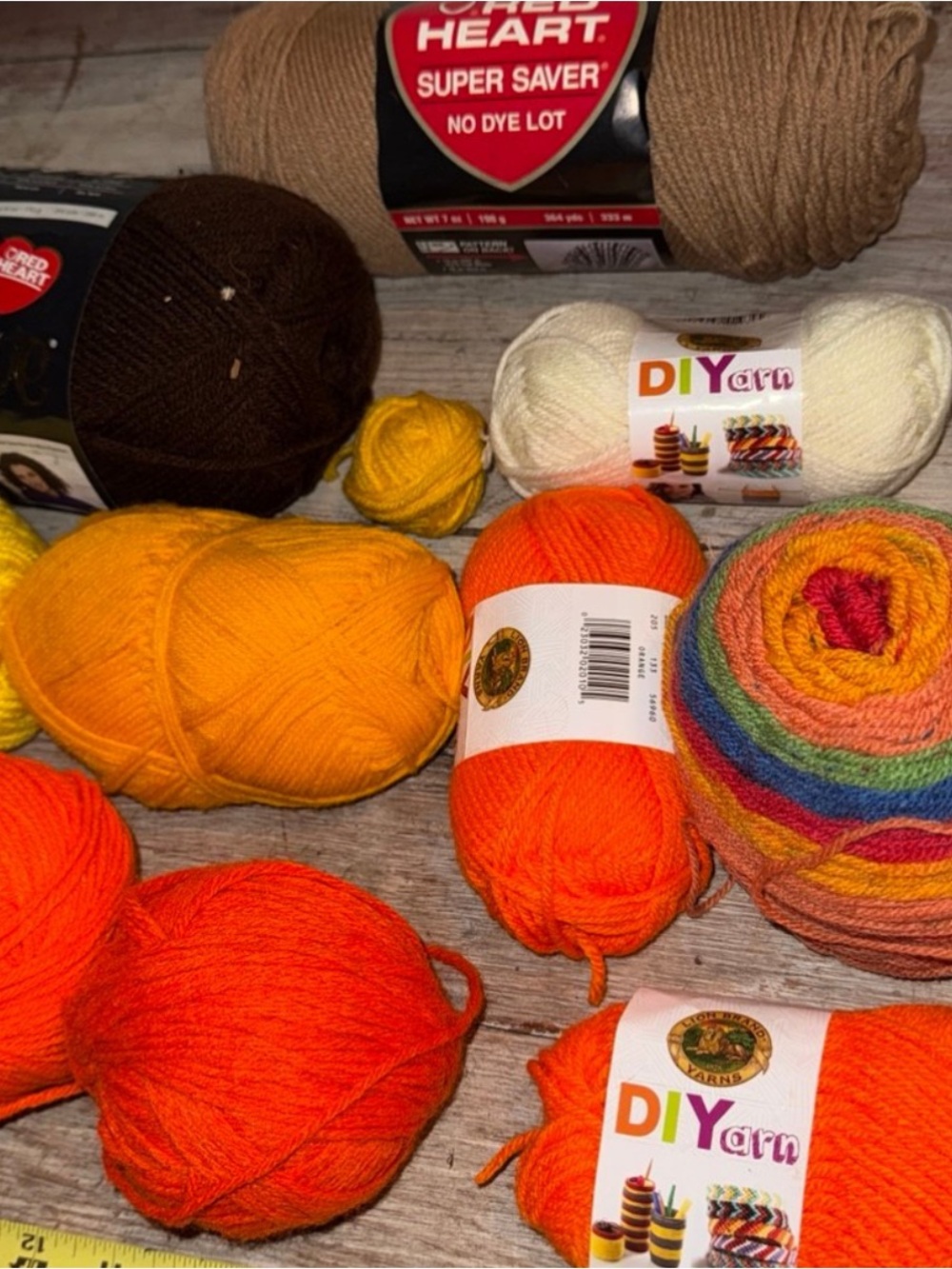Assorted Yarn Lot - Bright Orange, Yellow, Multicolor & Neutrals